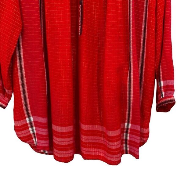 FREE PEOPLE LONG SLEEVE YARN DYE LUREX TUNIC TOP Red Orange Size XS - Picture 4 of 12
